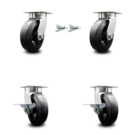 Service Caster 6 Inch Kingpinless Rubber on Steel Wheel Caster Swivel Locks 2 Brakes SCC, 2PK SCC-KP30S620-RSR-BSL-2-SLB-2